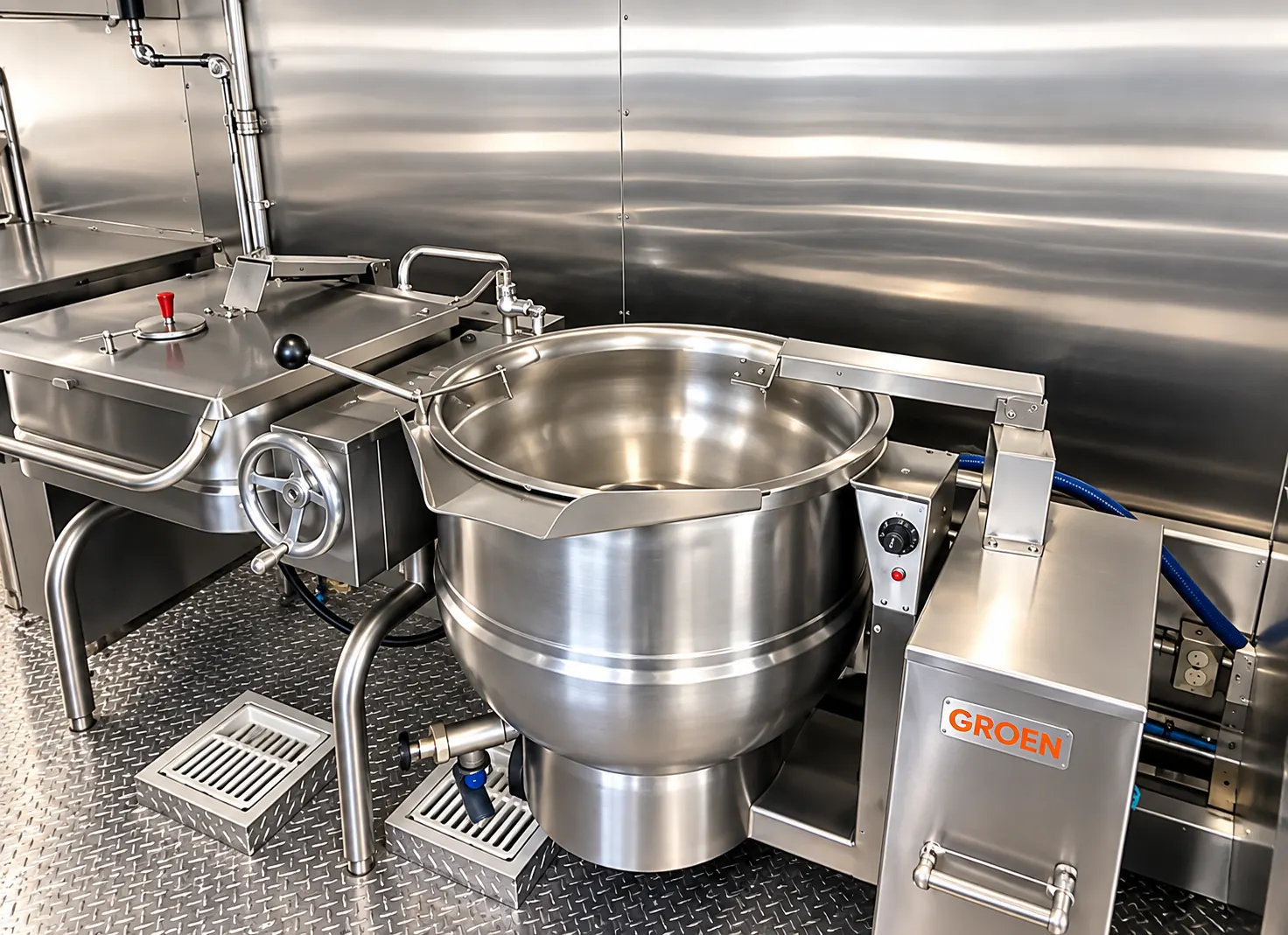mobile commercial kitchen steam jacketed kettle tilting skillet